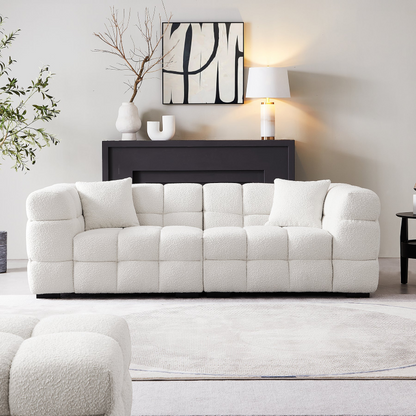 White Boucle Fabric Tufted Sofa Set