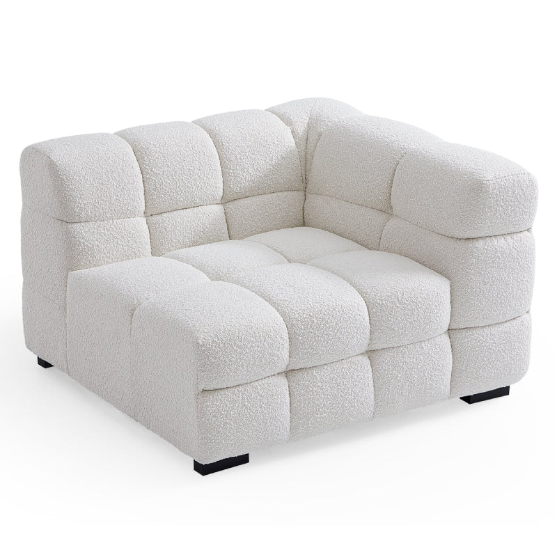 White Boucle Fabric Tufted Sofa Set