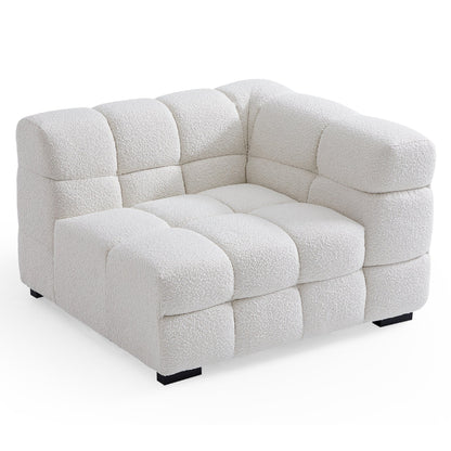 White Boucle Fabric Tufted Sofa Set