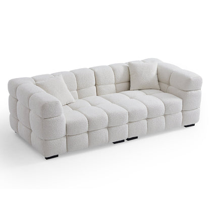 White Boucle Fabric Tufted Sofa Set