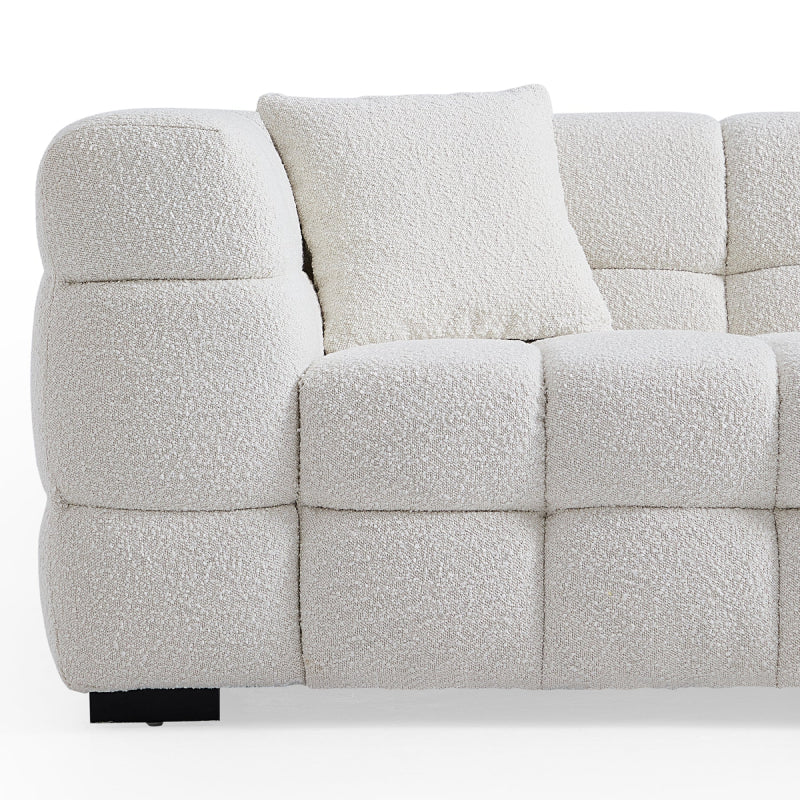 White Boucle Fabric Tufted Sofa Set