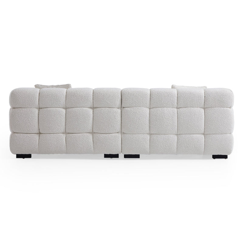 White Boucle Fabric Tufted Sofa Set