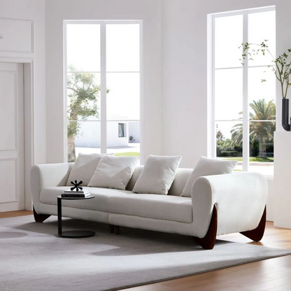 Living Room White Boucle Couch 4-Seater Sofa