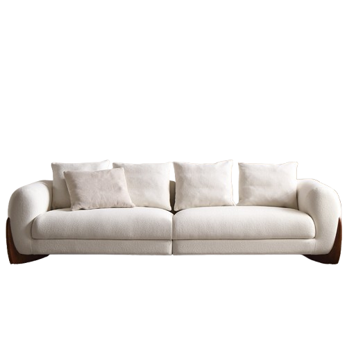 Living Room White Boucle Couch 4-Seater Sofa