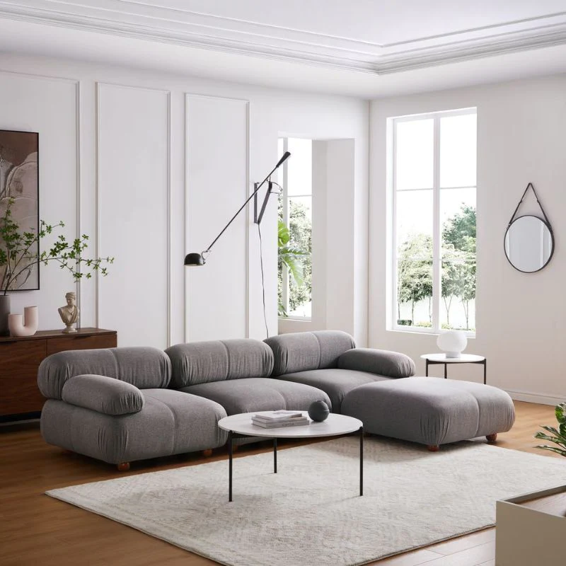 3-Seater Modular Grey Fabric Sofa