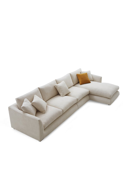 Aalto Fresh White Upholstered Fabric L-Shaped Sectional Sofa