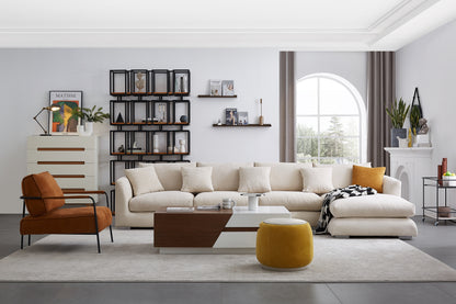 Aalto Fresh White Upholstered Fabric L-Shaped Sectional Sofa