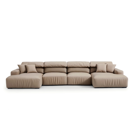 Genuine Leather U-Shape Modular Sectional Sofa with Double Chaise