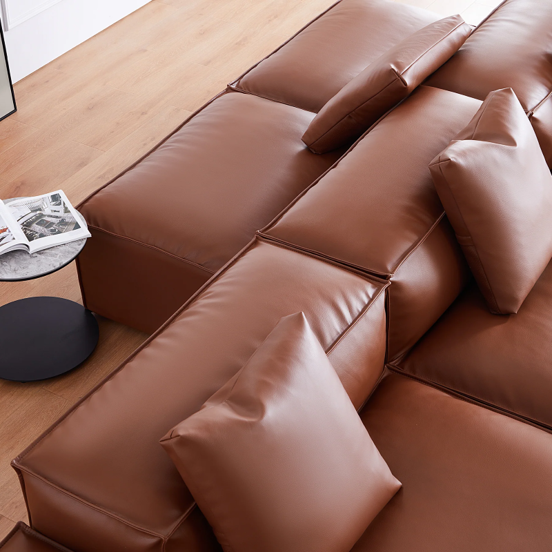 Brown Leather Double-Sided Sectional Sofa