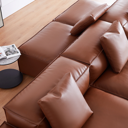 Brown Leather Double-Sided Sectional Sofa