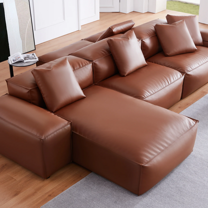 Brown Leather Double-Sided Sectional Sofa