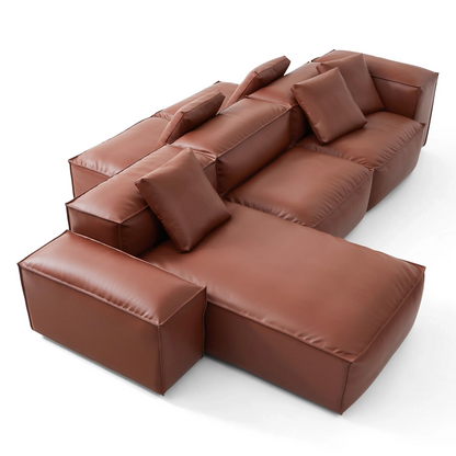 Brown Leather Double-Sided Sectional Sofa