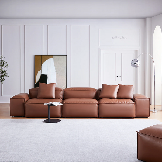 Brown Leather Double-Sided Sectional Sofa