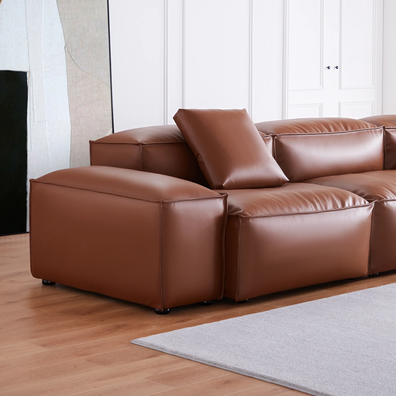 Brown Leather Double-Sided Sectional Sofa