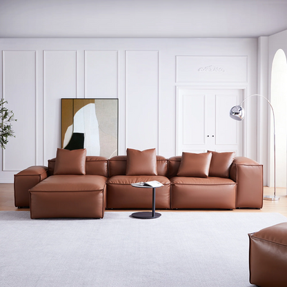 Brown Leather Double-Sided Sectional Sofa