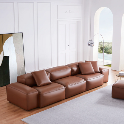 Brown Leather Double-Sided Sectional Sofa