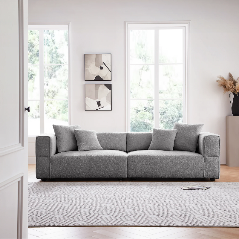 4- Seater Modern Boucle Sofa Grey