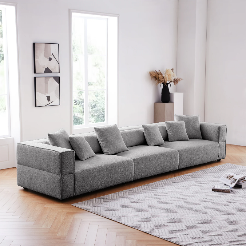 4- Seater Modern Boucle Sofa Grey