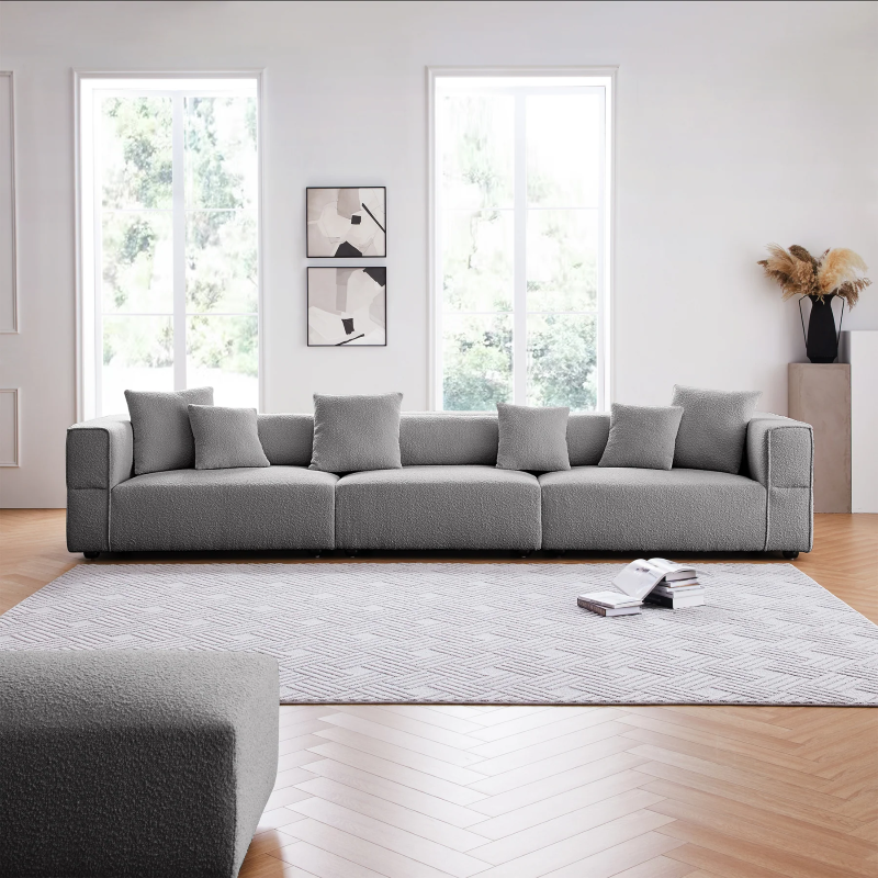 4- Seater Modern Boucle Sofa Grey