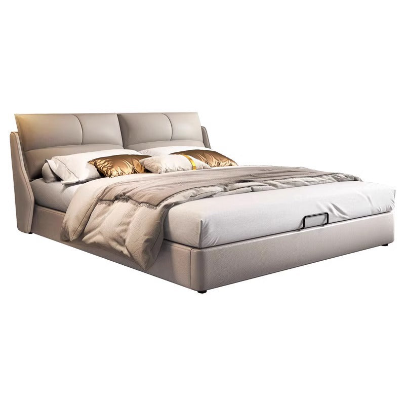 Modern Upholstered Leather Bed with Flap stand & storage space