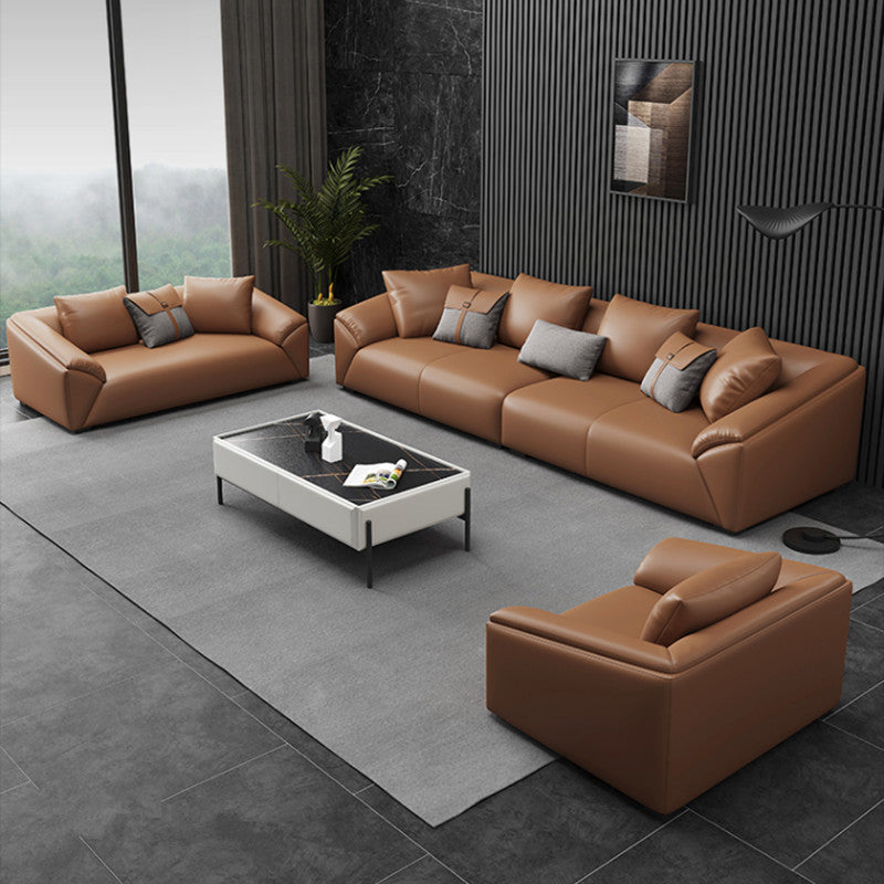 Brown Genuine Leather Couch Sofa Set