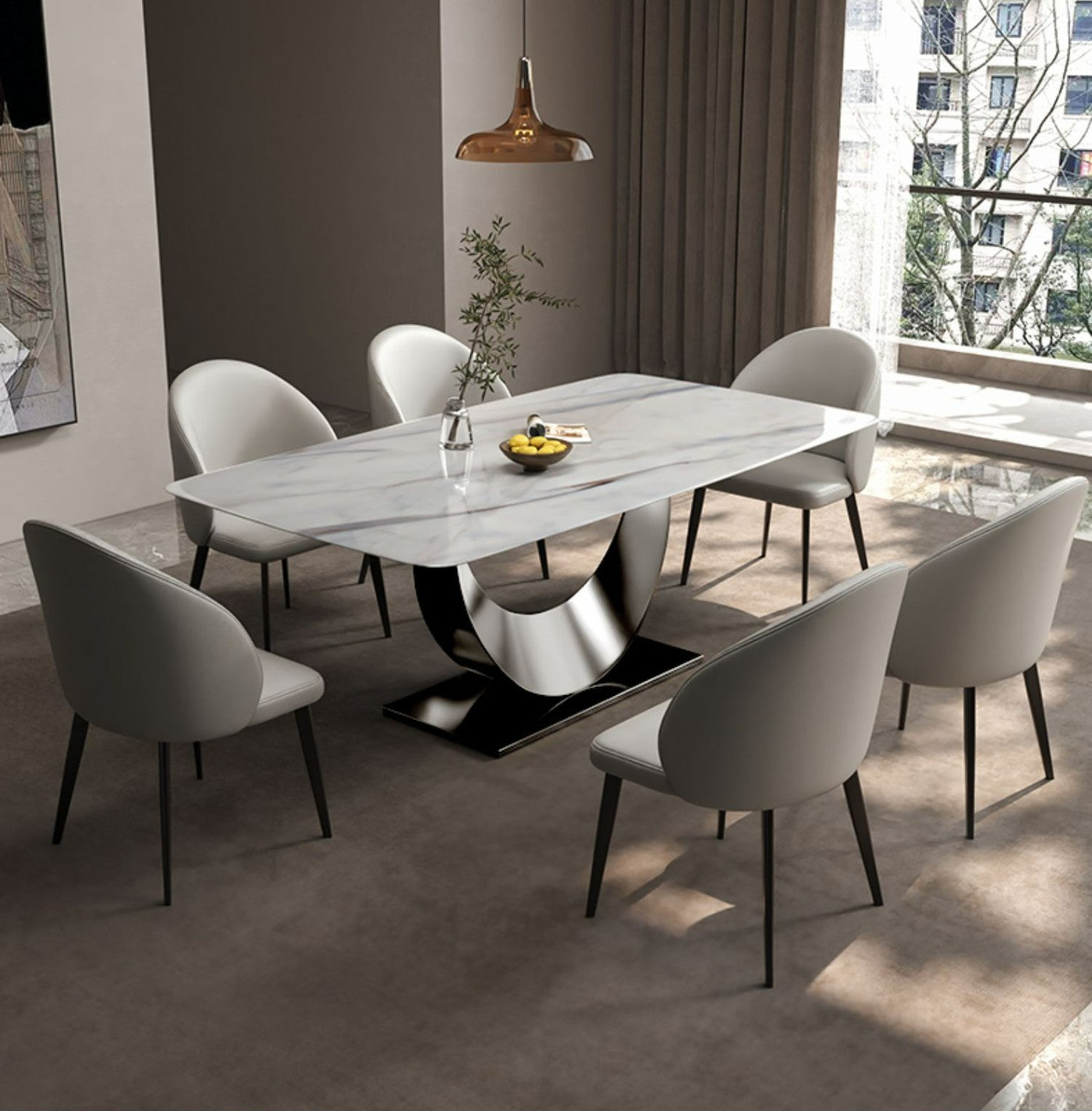 Steel Base Super Crystal Stone Tabletop Dining Table