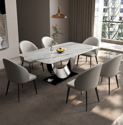 Steel Base Super Crystal Stone Tabletop Dining Table