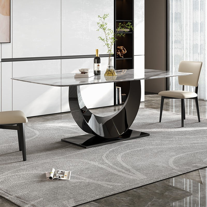 Steel Base Super Crystal Stone Tabletop Dining Table