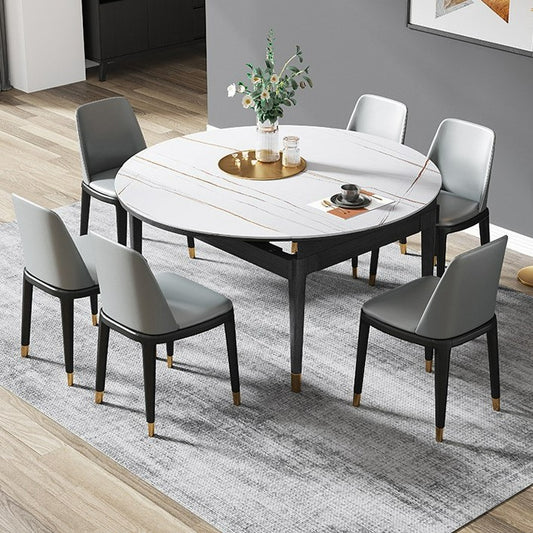 Solid Wood Frame Extendable Round Dining Table