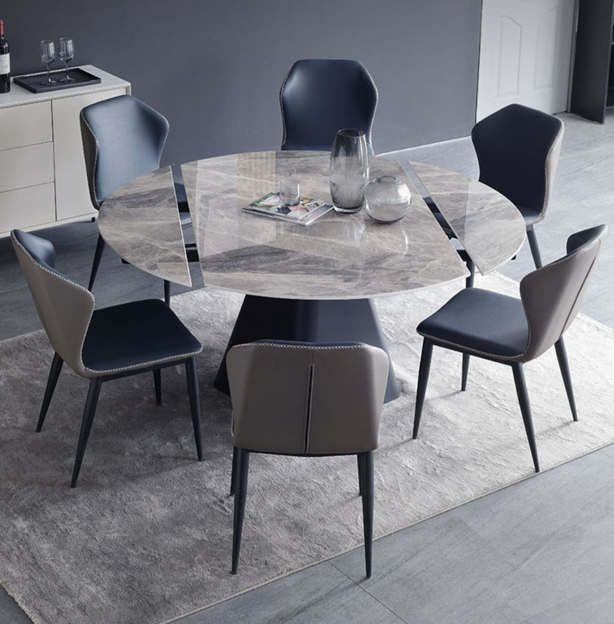 Trendy Look Dining Table With Rotating Metal Base