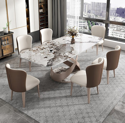 Luxury Sintered Stone Top Retangular Dining Table With Metal Base