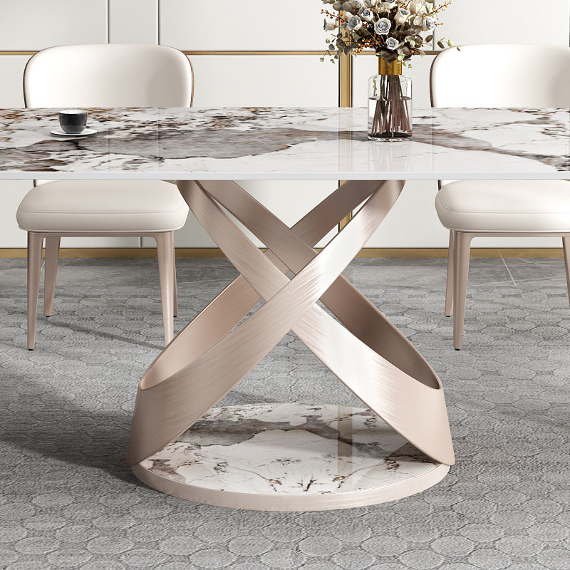 Luxury Sintered Stone Top Retangular Dining Table With Metal Base