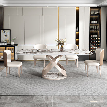 Luxury Sintered Stone Top Retangular Dining Table With Metal Base