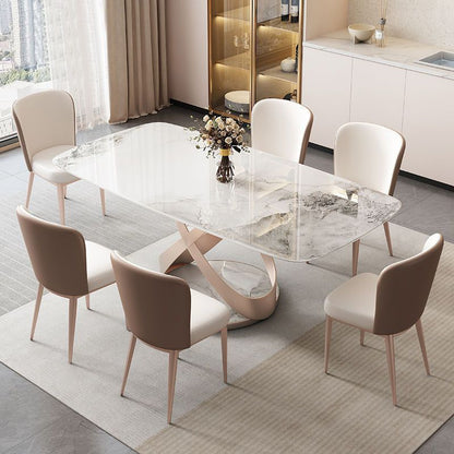 Luxury Sintered Stone Top Retangular Dining Table With Metal Base