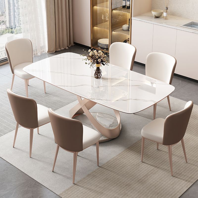 Luxury Sintered Stone Top Retangular Dining Table With Metal Base