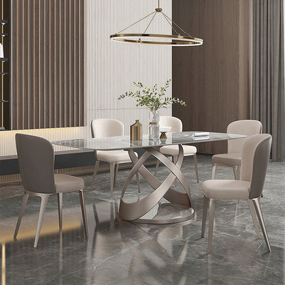 Luxury Sintered Stone Top Retangular Dining Table With Metal Base