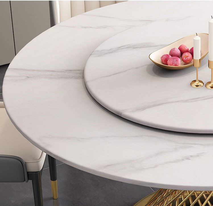 Sintered Stone Round Dining Table with Lazy Susan