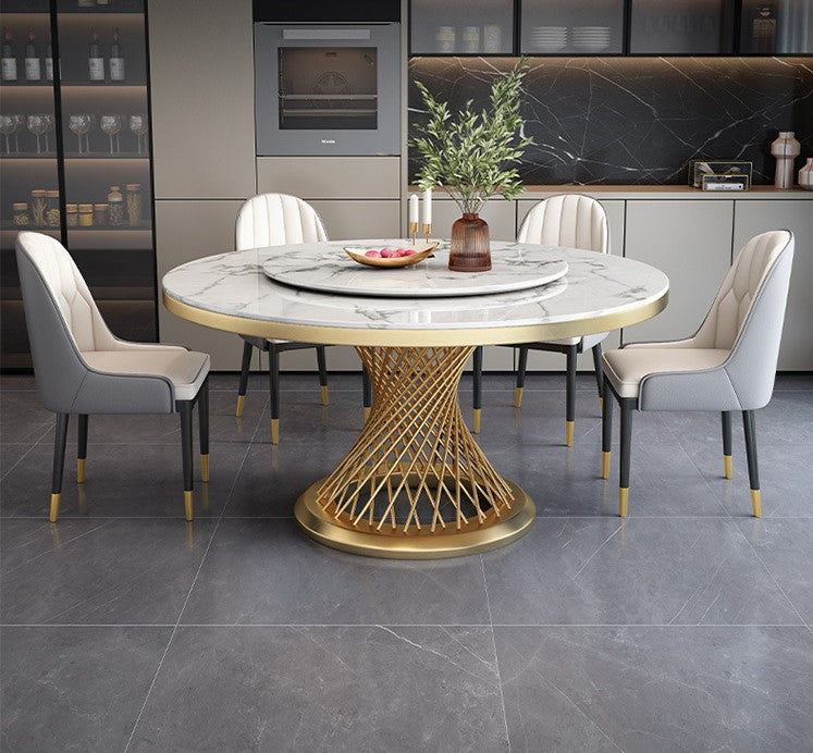 Sintered Stone Round Dining Table with Lazy Susan