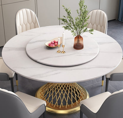 Sintered Stone Round Dining Table with Lazy Susan