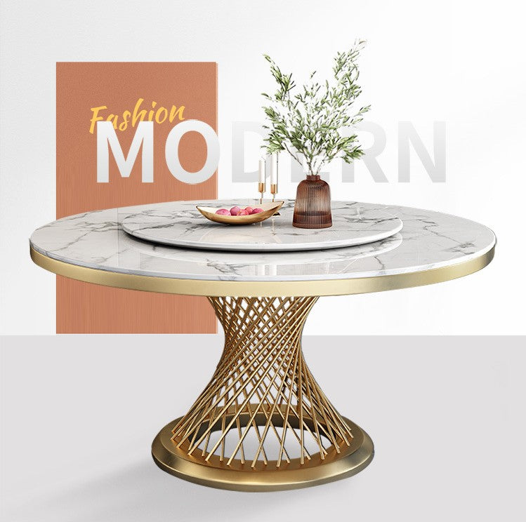 Sintered Stone Round Dining Table with Lazy Susan