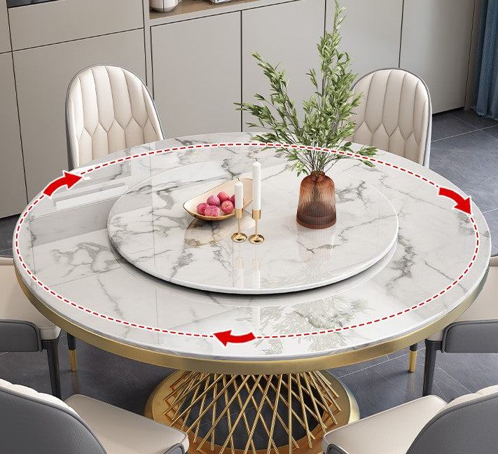 Sintered Stone Round Dining Table with Lazy Susan