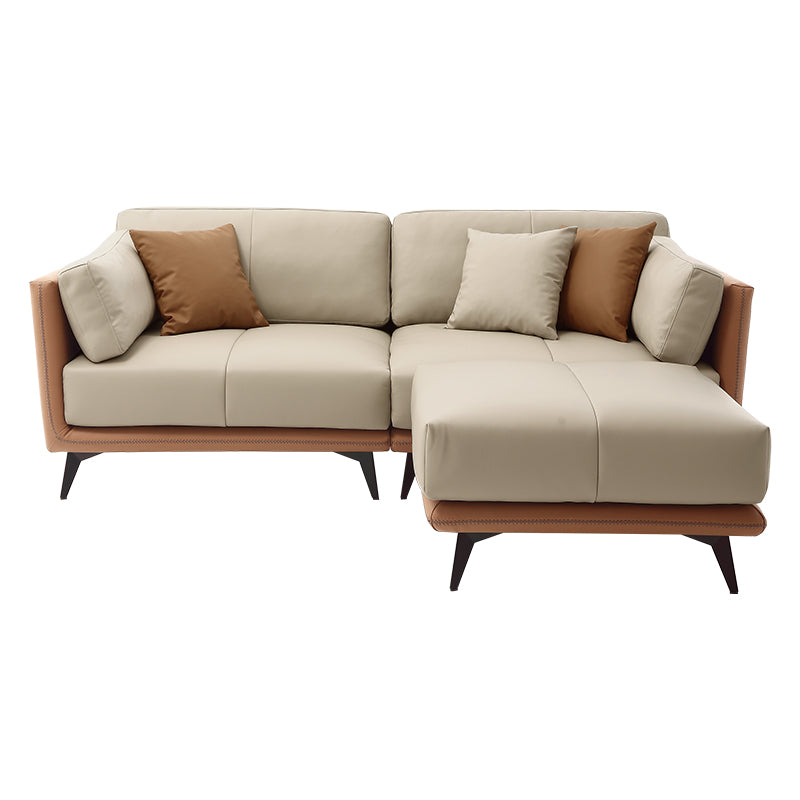 Modern Genuine Leather Sofa With Ottoman