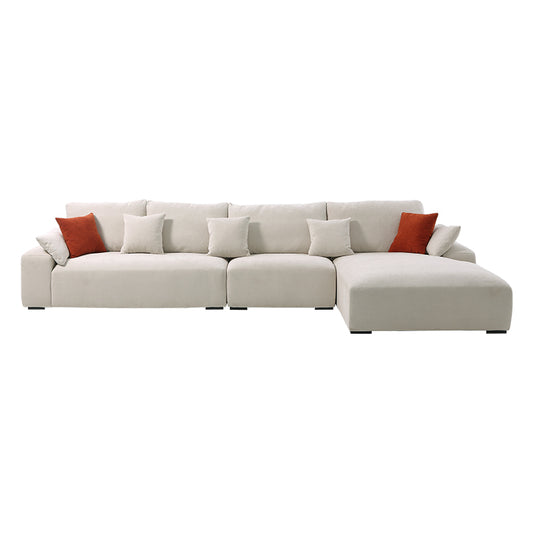 Beige Fabric Upholstered L-Shaped Sectional Sofa