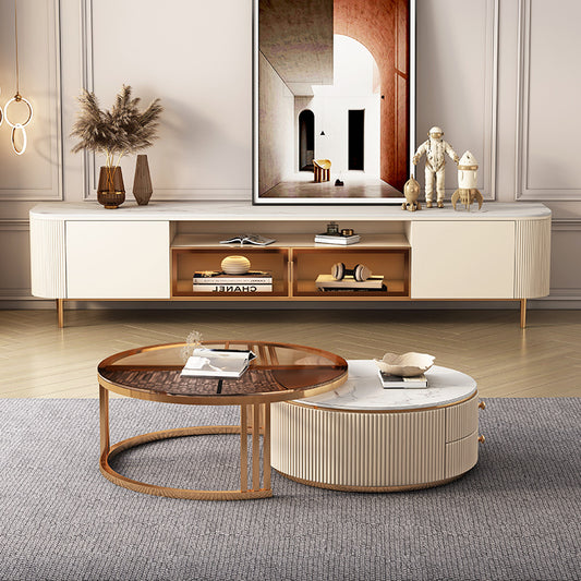 Glossy Finish Round Shaped Nesting Coffee Table And TV  Stand