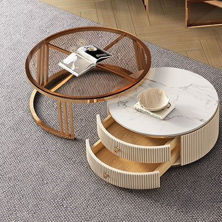 Glossy Finish Round Shaped Nesting Coffee Table And TV  Stand