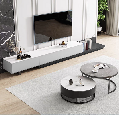 Modern Nesting Round Coffee Table Set With TV Stand