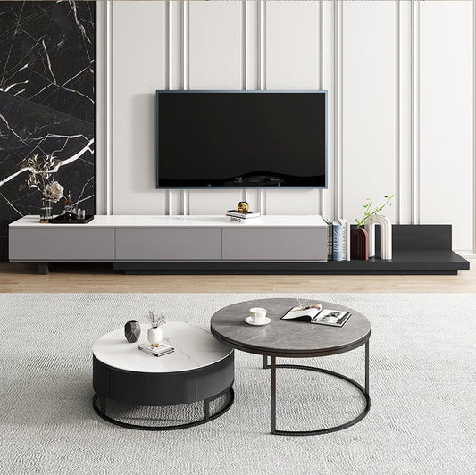 Modern Nesting Round Coffee Table Set With TV Stand