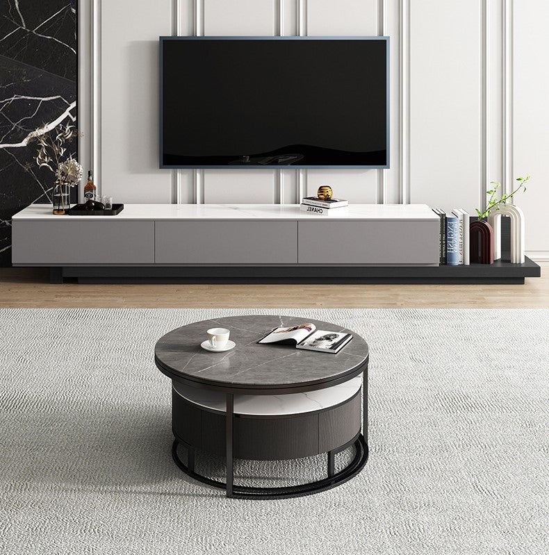 Modern Nesting Round Coffee Table Set With TV Stand