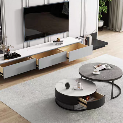 Modern Nesting Round Coffee Table Set With TV Stand