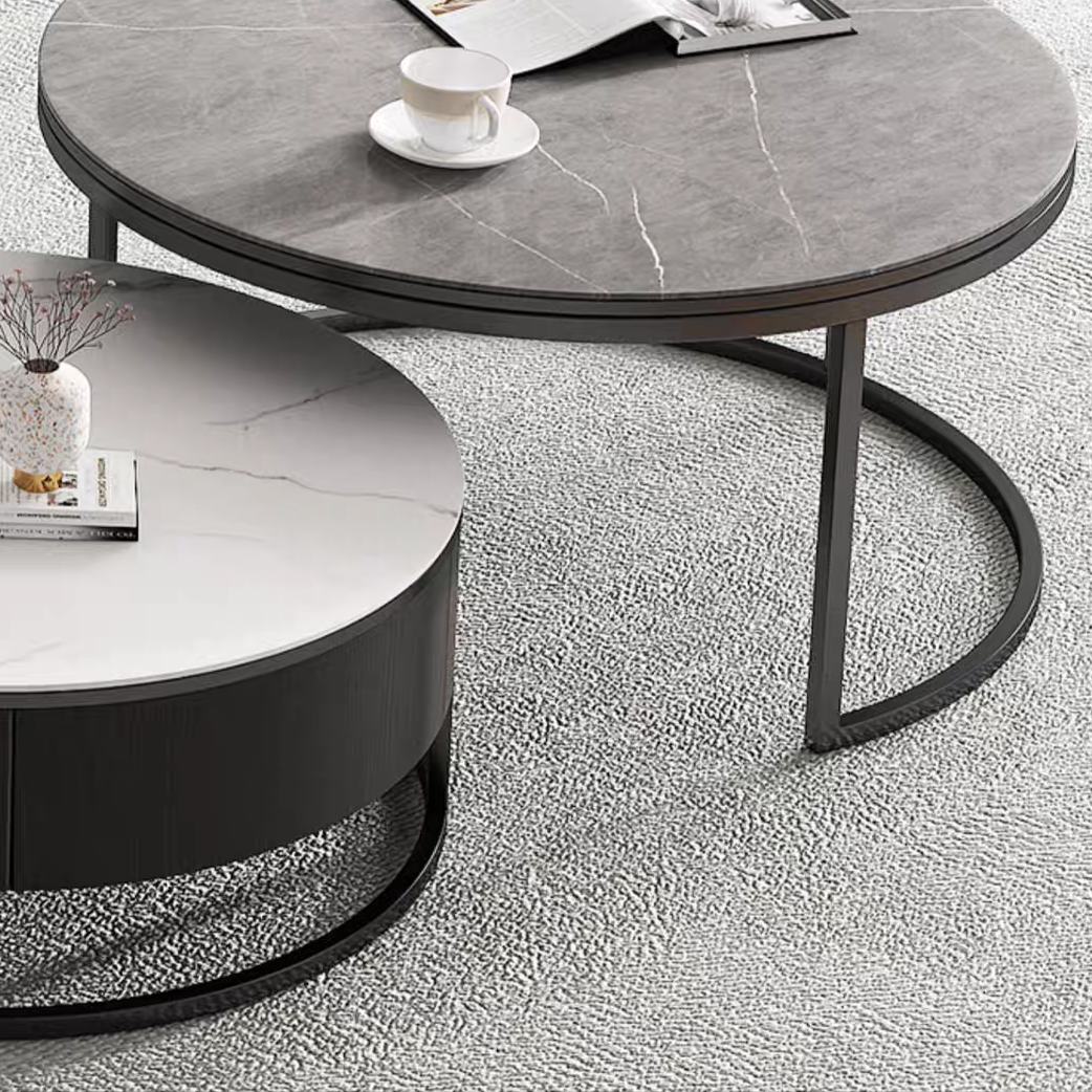 Modern Nesting Round Coffee Table Set With TV Stand